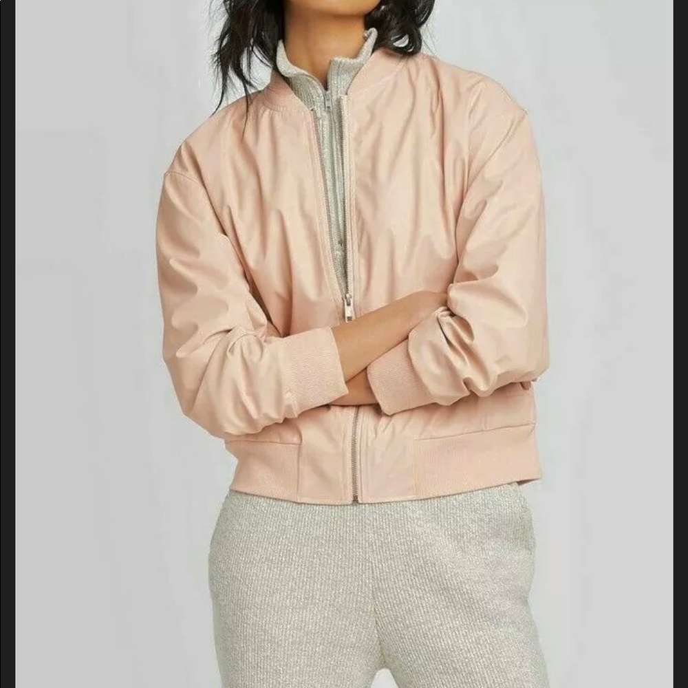 Who What Wear Faux Leather Pink Bomber Medium